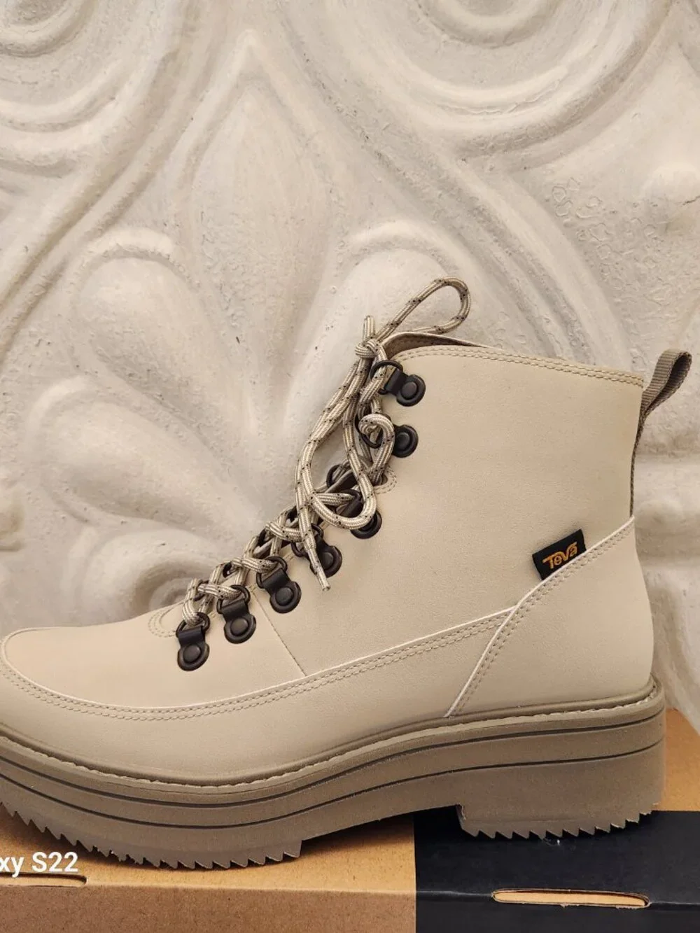 Teva Light Beige Platform Lace-Up Ankle Booties